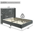 thumbnail image 5 of Blotout Queen LED Upholstered Bed Frame with Wingback Headboard, Velvet Diamond Button Tufted Bed Frame USB & Type-C Ports and Side Pockets, Wood Slats Support, No Box Spring Needed, 5 of 10