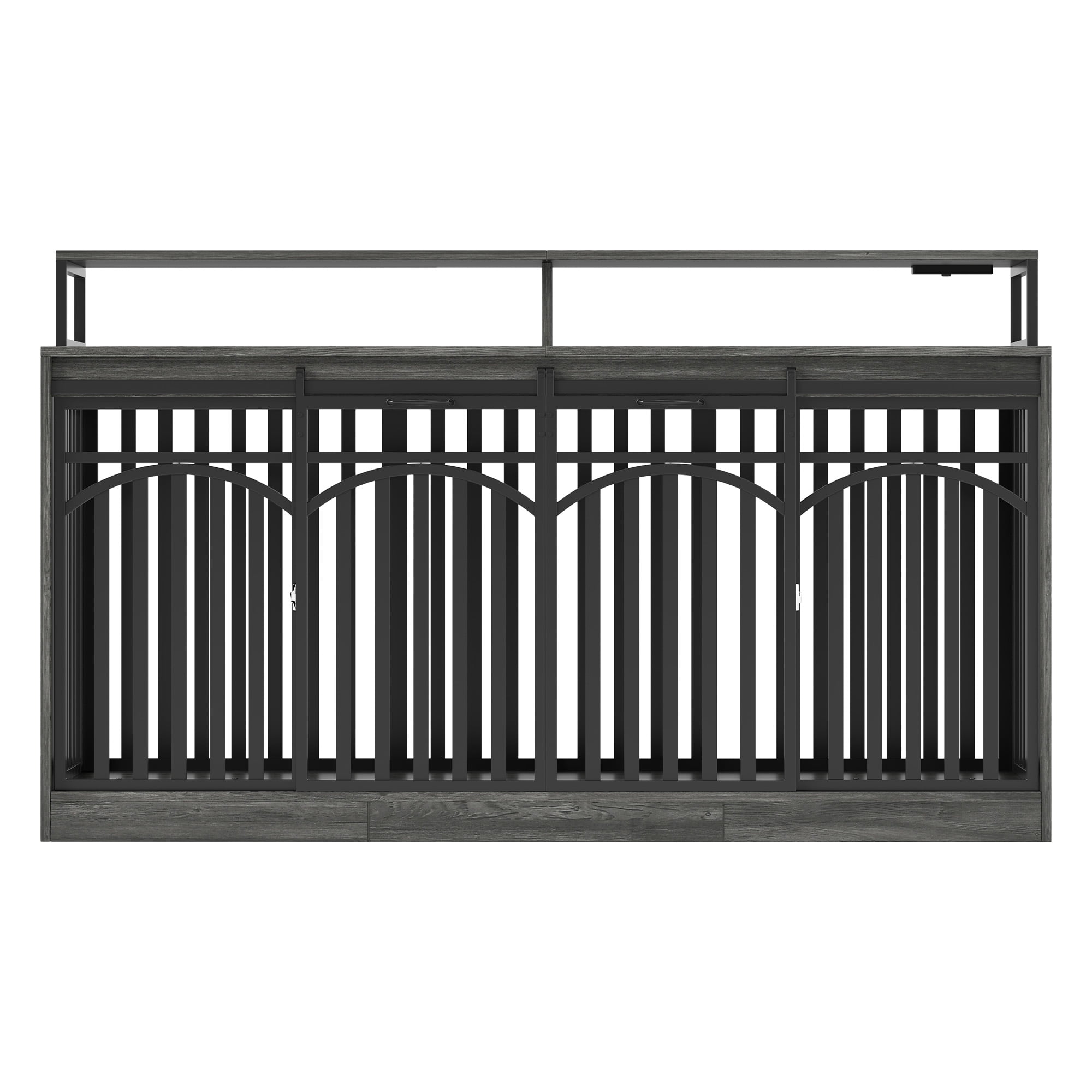 Craftian 71" Dog Crate Furniture, TV Stand with LED Lighting and Power Outlets, Dog Kennel for Large Dogs - Black Oak