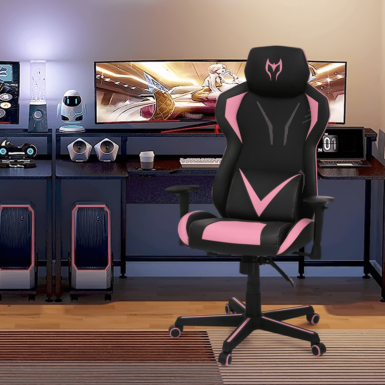 MoNiBloom Ergonomic Gaming Chair with Headrest and Lumbar Support,  Reclining High-Back Video Gaming Chair for Adult Teen, Pink 