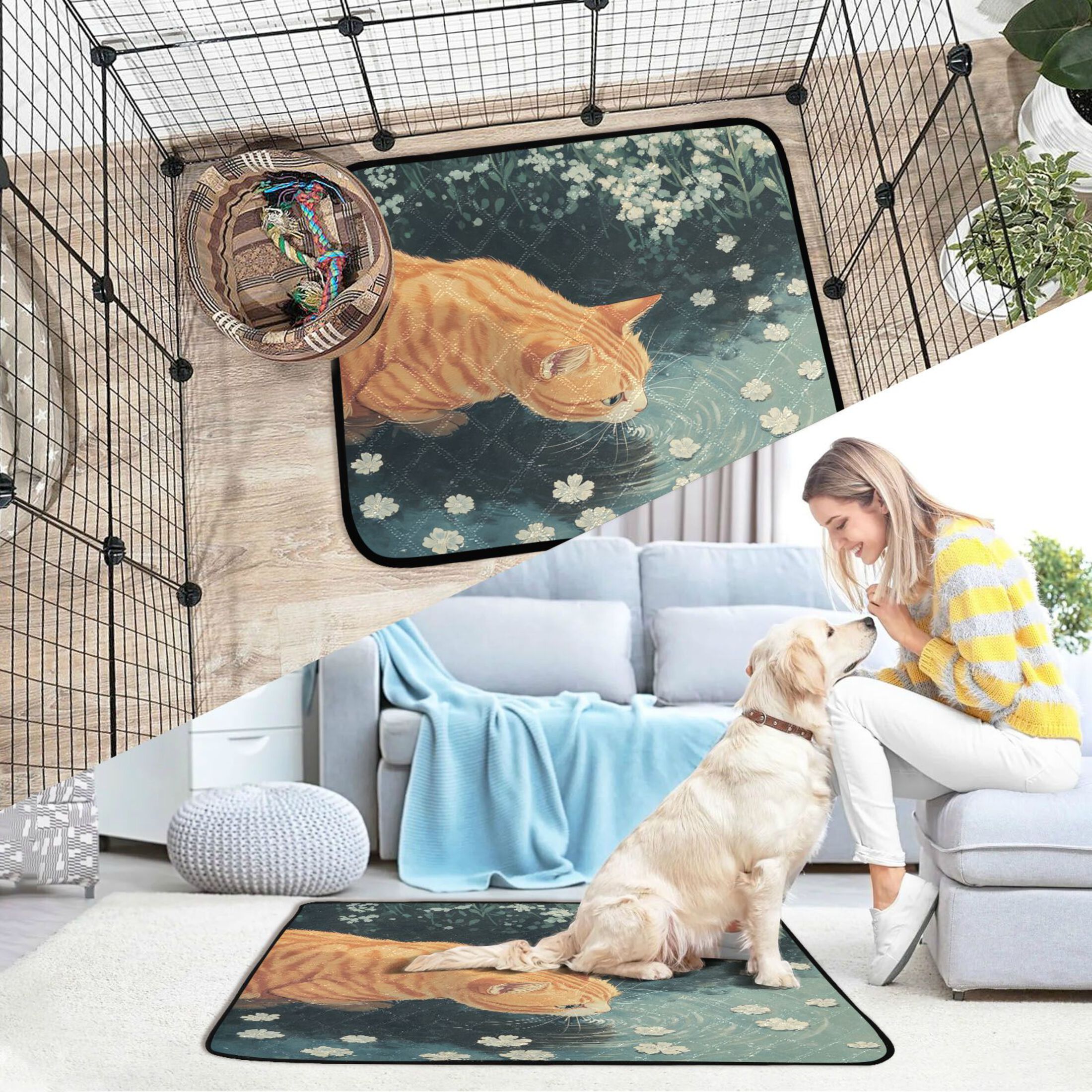 Qxltty Orange Cat Cat litter Pads Pet Set of 2 Diaper Mats Center Anti-leakage Layer Absorbent Soft and Comfortable