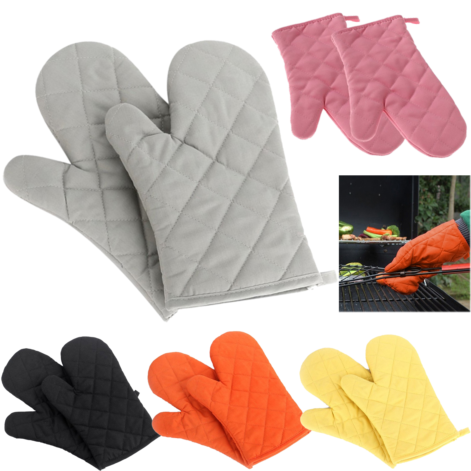 2 Pack Oven Mitts Professional Heat Resistance Kitchen Oven Soft Cotton Gloves for Grilling Cooking Microwave BBQ Baking, with Soft Inner Lining - image 1 of 7