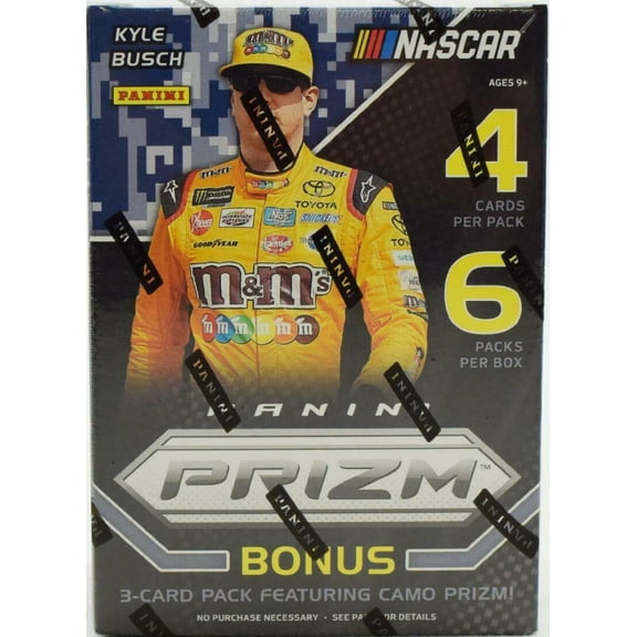 2018 Panini Prizm NASCAR Racing Factory Sealed Blaster Box with Exclusive Bonus: 3-card pack featuring camo prizms.