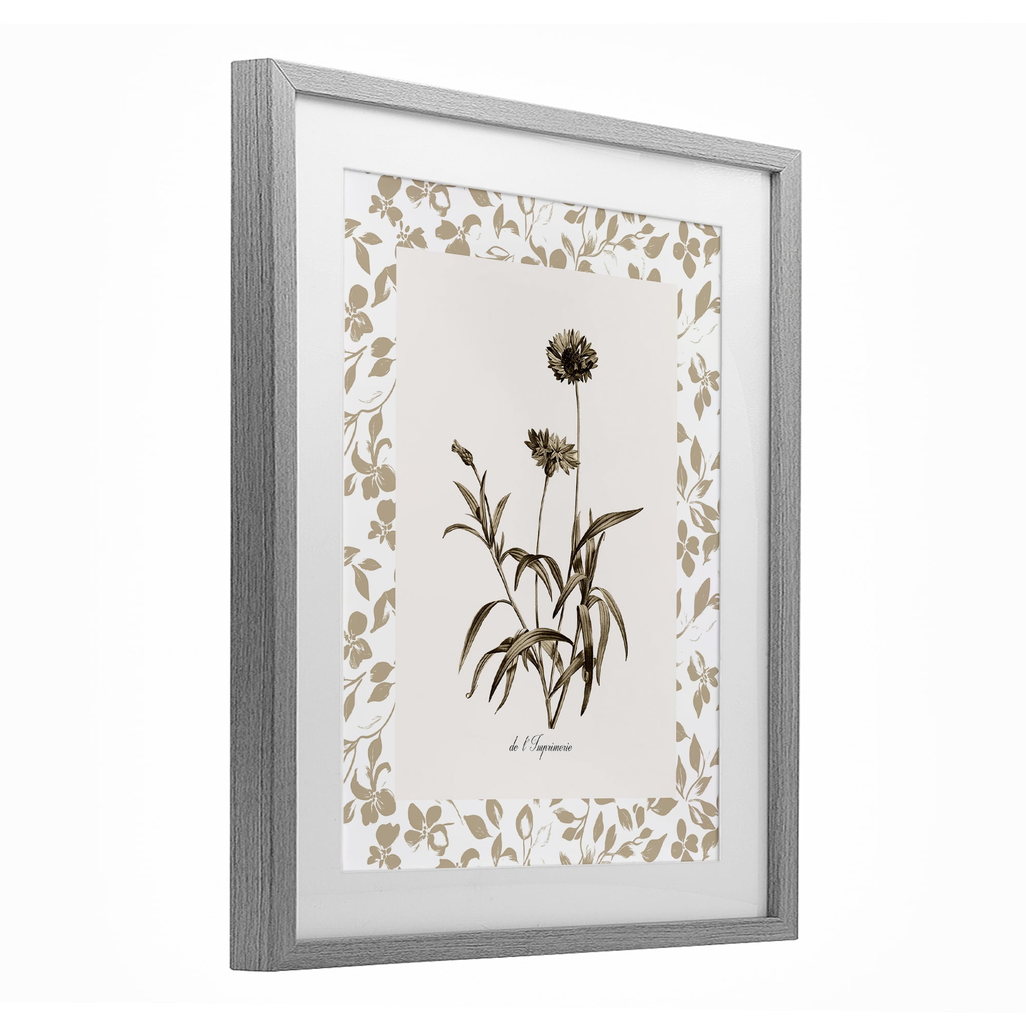 Stupell Industries Neutral Imperial Flowers Gray Framed Print Under Glass, design by Kelly Donovan