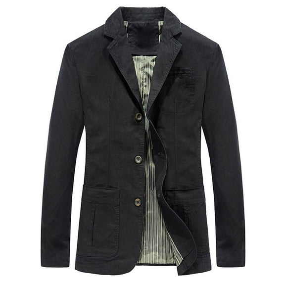 Defitshape Men's Long Sleeve Blazer Jacket Spring Fall Casual Sportscoat Fashion Pocket Cotton Slim Fit Single Breasted Notch Lapel 3 Button Sports Coat Jackets Black Large