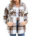 thumbnail image 3 of Jinhomg Womens Vintage Plaid Jacket Loose Fit Comfy Long Sleeve Lapel Collar Shacket Dressy Casual Button Down Shirt Jacket Going Out Wear Lighten 90 off Clearance Sale Khaki M, 3 of 7