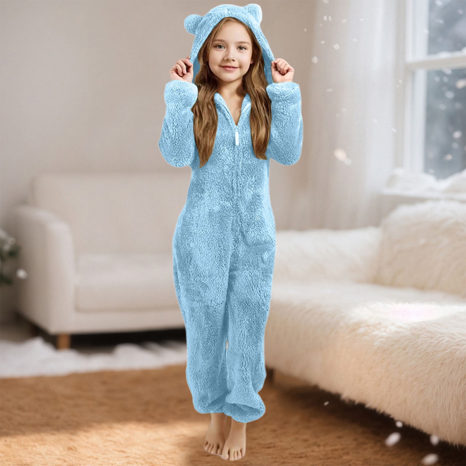 Pyjama Une Pièce à Capuche Avec Oreilles Pour Fille - Combinaison En Peluche Douce Et Chaude Pour L'automne Et L'hiver - 11
