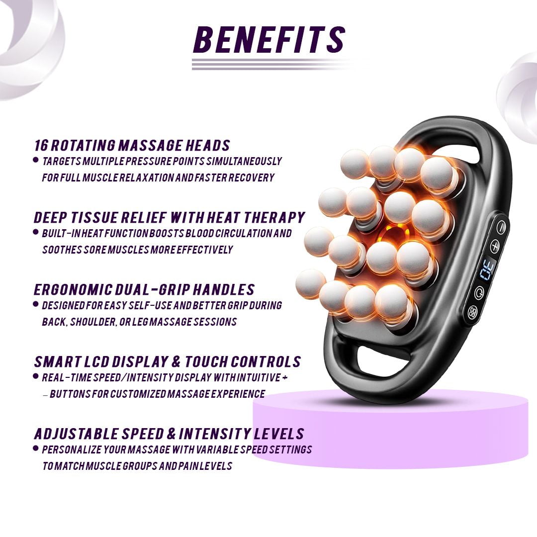 16-Head Muscle Massage Gun - Portable Deep Tissue Massager for Pain Relief & Recovery
