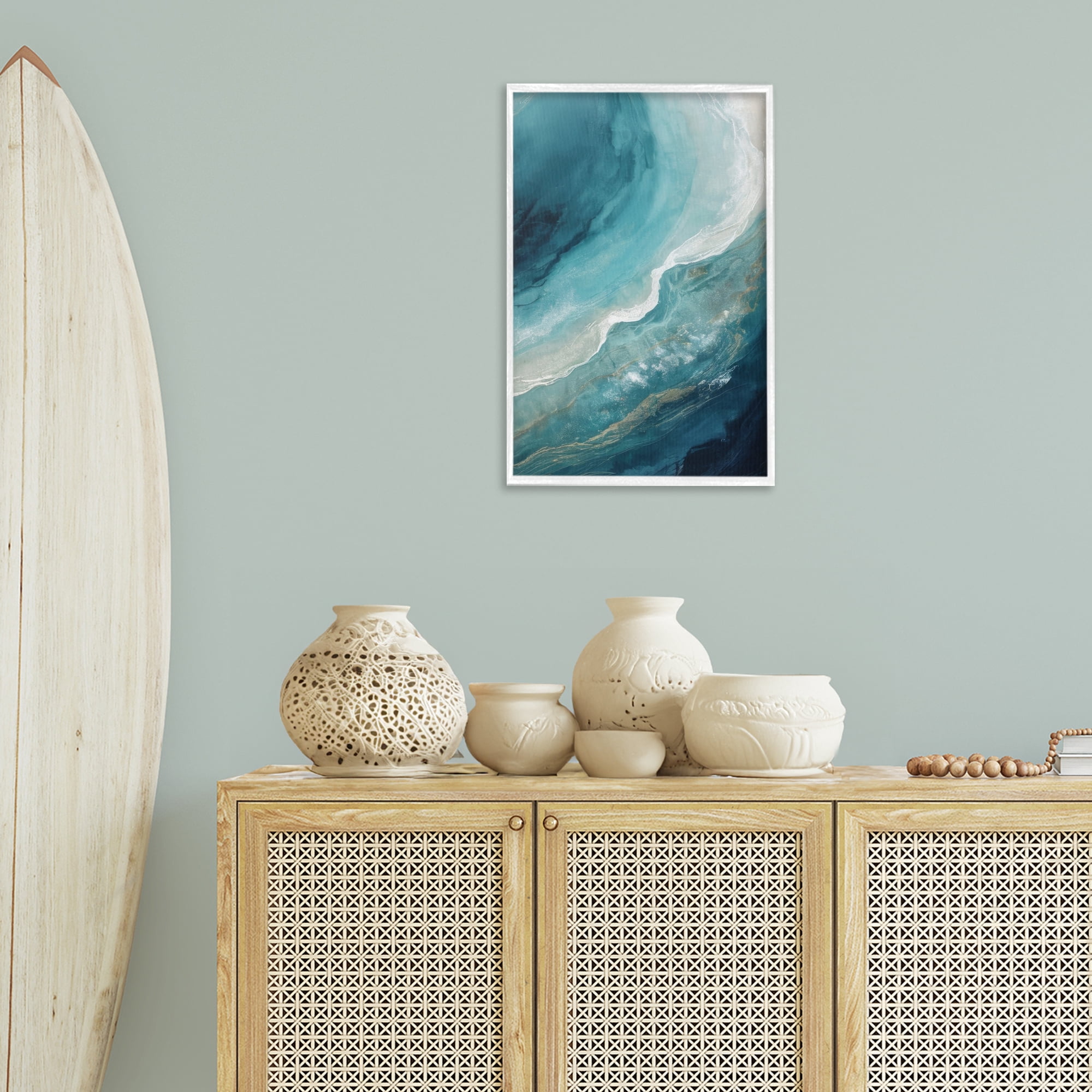 Stupell Industries Splashing Marine Currents Coastal Painting White Framed Art Print Wall Art, 16 x 24
