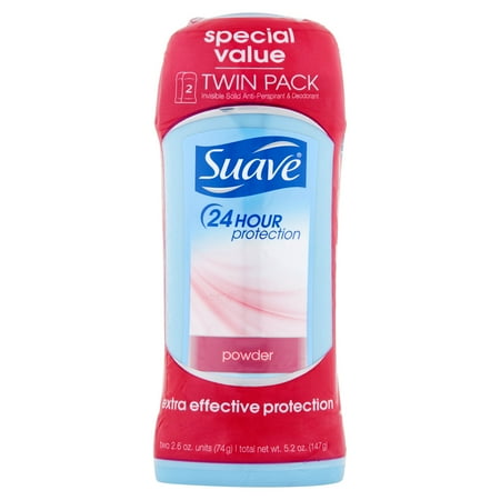 Suave Powder Antiperspirant Deodorant Stick 2.6 oz, Twin Pack