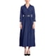 thumbnail image 1 of Vestido Maxi con Pliegues de Manga 3/4 para Mujer Chic INSPIRE, Cuello en V, Cinturón, Talla XS, Azul Oscuro, 1 of 6
