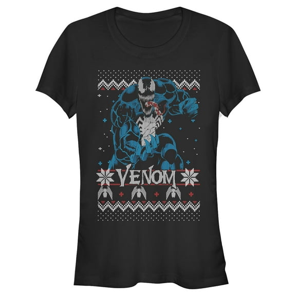 Junior's Marvel Ugly Christmas Venom Pose Graphic Tee Black Medium