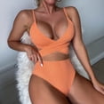 thumbnail image 4 of UTSJKR Women's Solid Color Loose Fit Two Piece Bikini, Wire Free Casual Bathing Suit, Summer Pool Side Basic Swimwear Orange L, 4 of 5