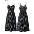 thumbnail image 4 of Spencer Women's Spaghetti Strap Dress Boho Tie Front Button Down Polka Dot Backless Swing Midi Bench Dress "Black,XL", 4 of 7