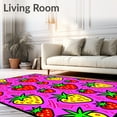 thumbnail image 2 of ODIKA 6'x9' Machine Washable Non-Slip Area Rug, Pop Art Strawberry Reverie Picnic with Mosaic High Traffic Rug, Pink, 708775, 2 of 7