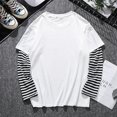 thumbnail image 1 of Moda hombres mujeres manga larga cuello redondo falso dos camiseta 2 colores liso negro y blancopangjing, 1 of 3