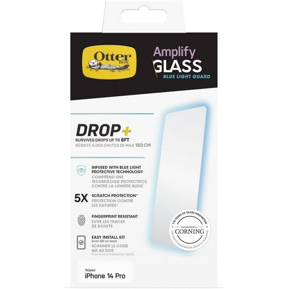 OtterBox Amplify Glass Blue Light Screen Protector for iPhone 14 Pro Max, Clear