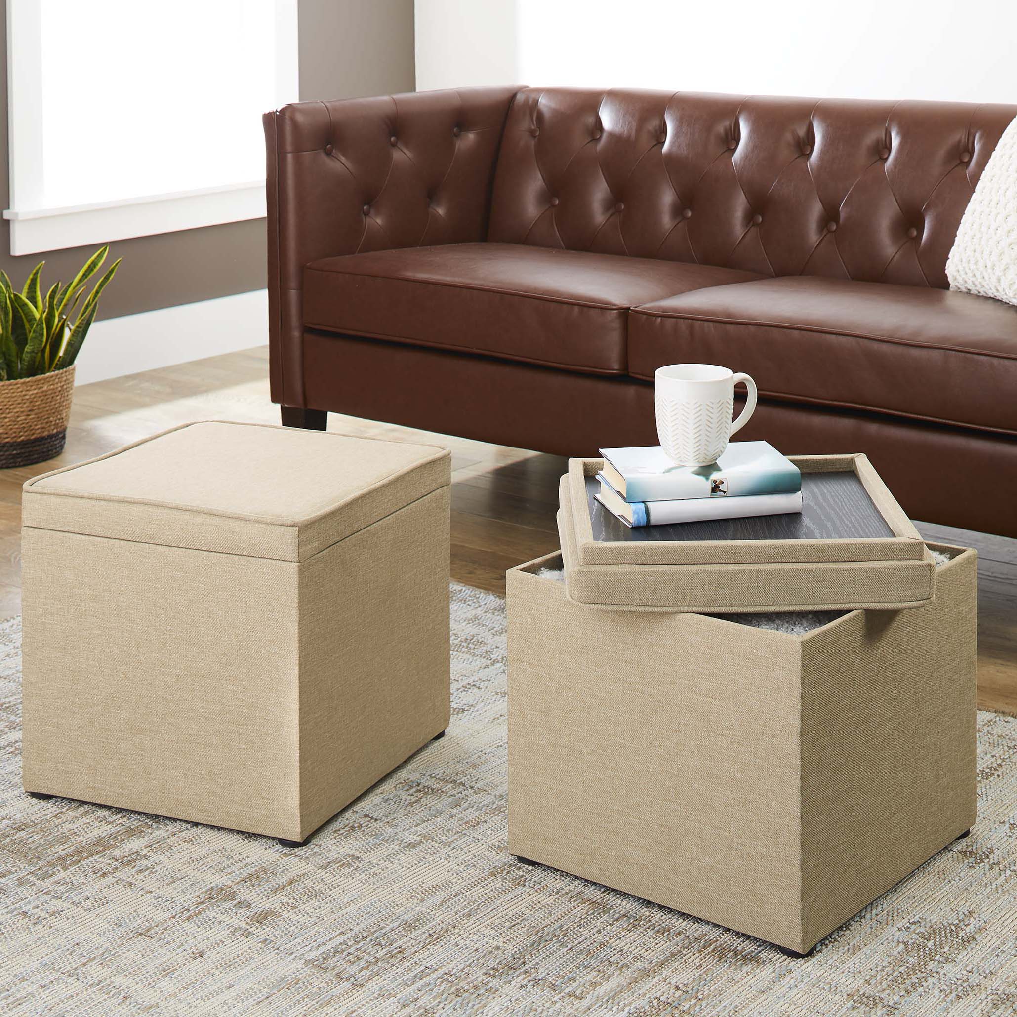 Better Homes & Gardens Addison Storage Ottoman with Tray, 16 Inch, Tan ...