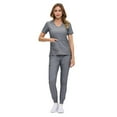 thumbnail image 2 of ACTIVE UNIFORMS Women’s Ultra-Soft Luxe Stretch Jogger Scrub Set V-Neck Top & Jogger Pants with Pockets - Regular & Petite Size (Heather Grey, X-Large-Petite), 2 of 4