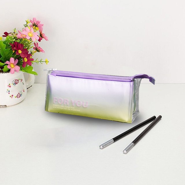 Estuche de lápices de color degradado | Bolsa de almacenamiento con cremallera de malla | Organizador multicapa desmontable | Diseño transparente de dos capas | Caja de papelería versátil |