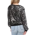 thumbnail image 2 of Women's Glitter Sequin Sweatshirt Long Sleeve Pullover Tops with Ribbed Cuffs, 2 of 5