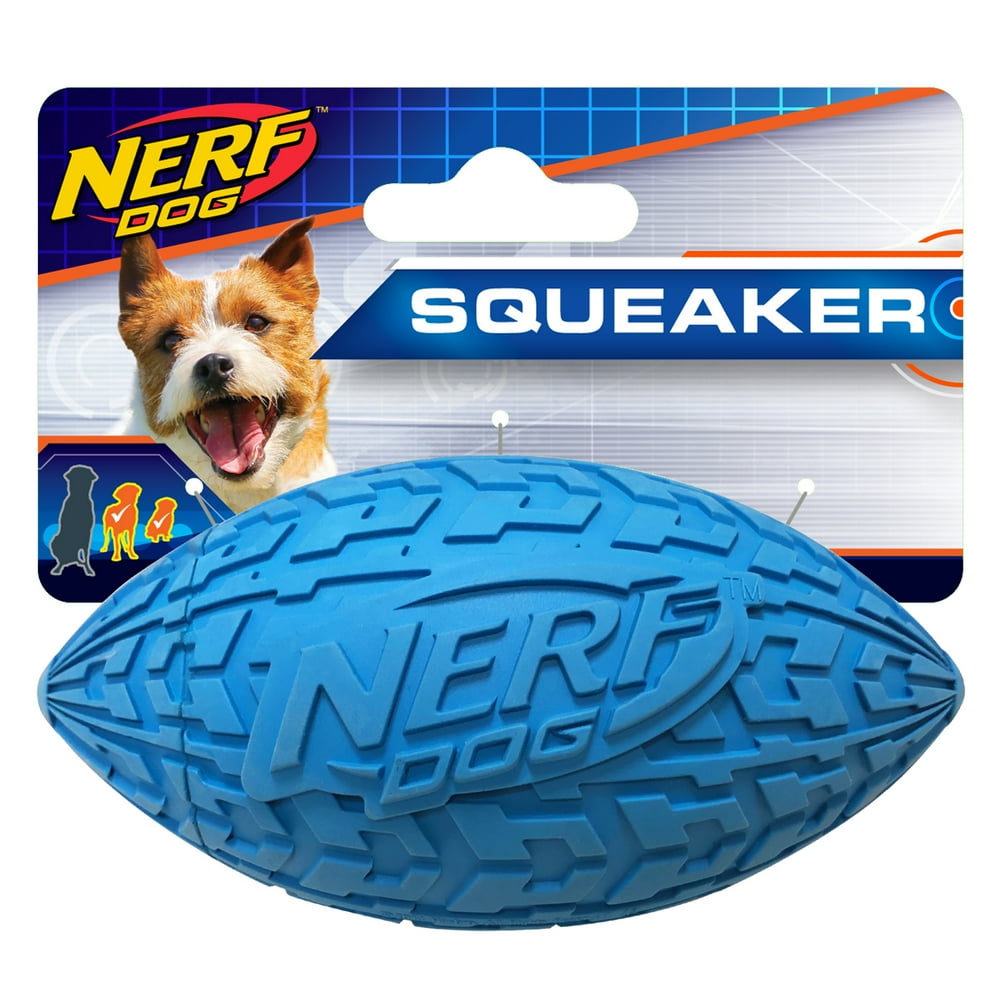 Nerf Dog Tire Squeak Football Dog Toy, 4", Blue