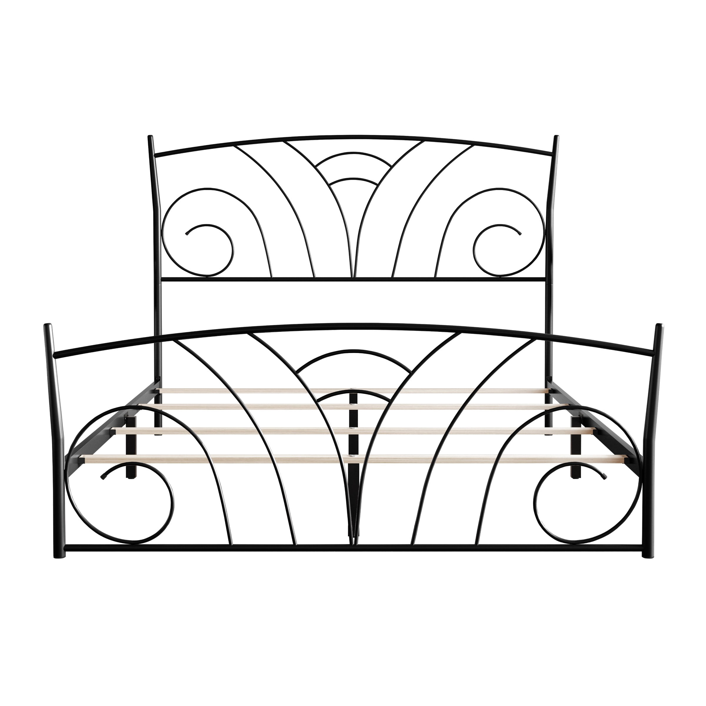 Home Design Essex King Metal Bed Frame with Wavy Strip Design & Sturdy Metal Construction, Black, Easy Assembly