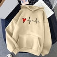 thumbnail image 1 of Qertyioot Plus Size Tops for Womens,Women's Comfortable Heart Pattern Printed Hooded Pocket Drawstring Sweater, 1 of 4