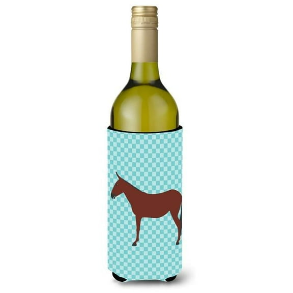 Hinny Horse Donkey Blue Check Wine Bottle Beverge Insulator Hugger