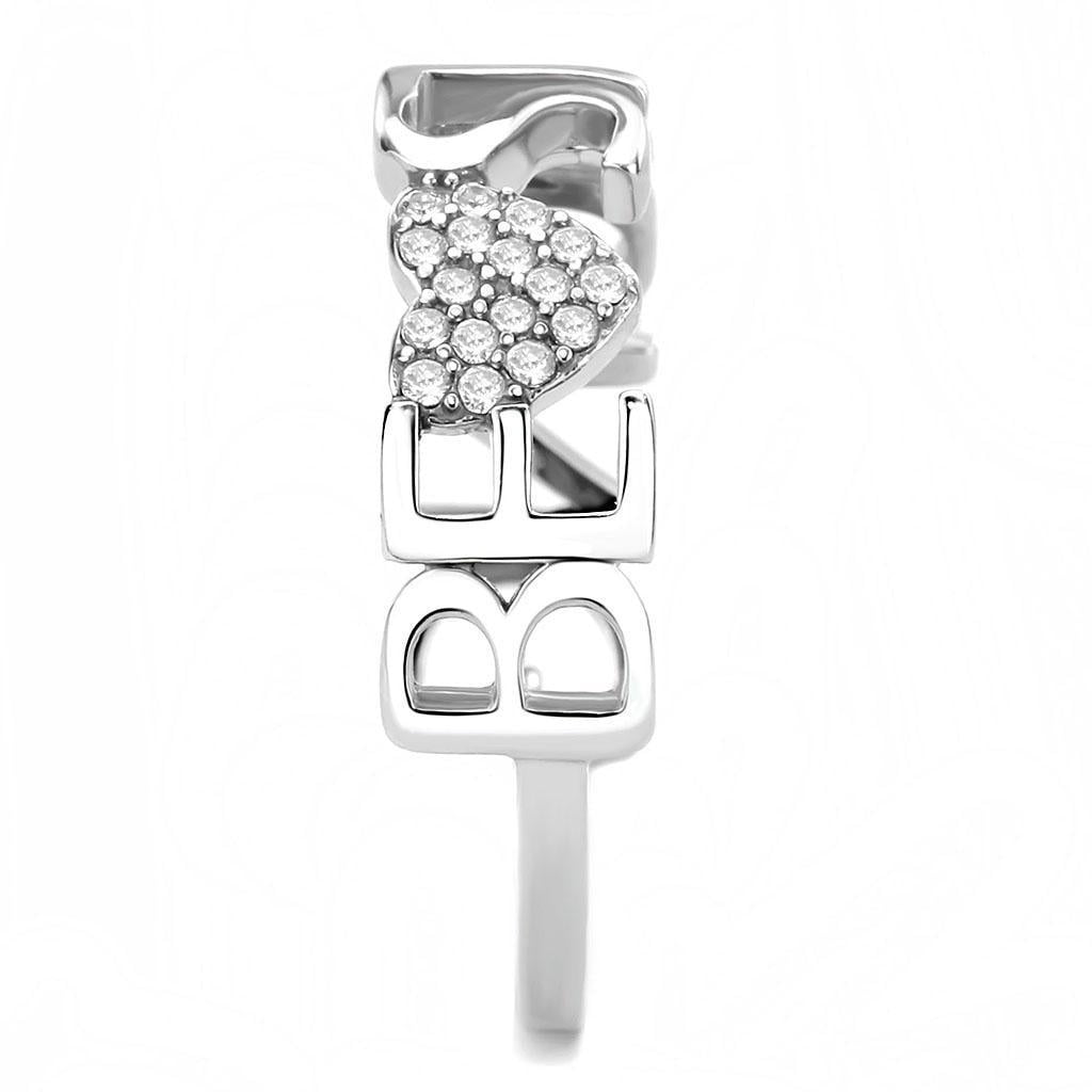Womens Rings High polished (no plating) Stainless Steel Ring with AAA Grade CZ in Clear DA356
