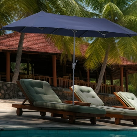 Autlaycil 13 ft Rectangle Patio Umbrella with Crank Outdoor Market Umbrella (Navy Blue)