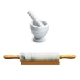 thumbnail image 1 of Fox Run White Marble Mortar & Pestle / Rolling Pin with Base, 1 of 3