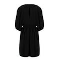 thumbnail image 3 of Kaemgyyd Dress for Women A-Line Ruched Flowy Dress Cute 3/4 Sleeve V-Neck Solid Color Midi Beach Dress 2024 Fall, 3 of 4