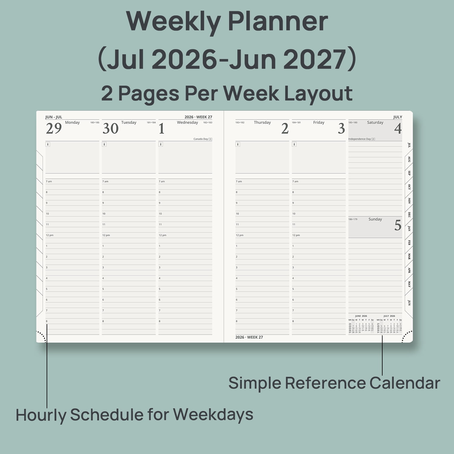 POPRUN Academic Planner 2026-2027, 8.5"x 10.5", (Jul.26-Jun.27) Weekly Monthly Appointment Book with Hourly Time Slots, Hardcover Spiral Bound, 100GSM Thick Paper - Midnight Green