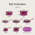 thumbnail image 2 of Carote 17-Piece Tri-Ply Stainless Steel Pots and Pans Set, Induction Compatible - Purple, 2 of 8