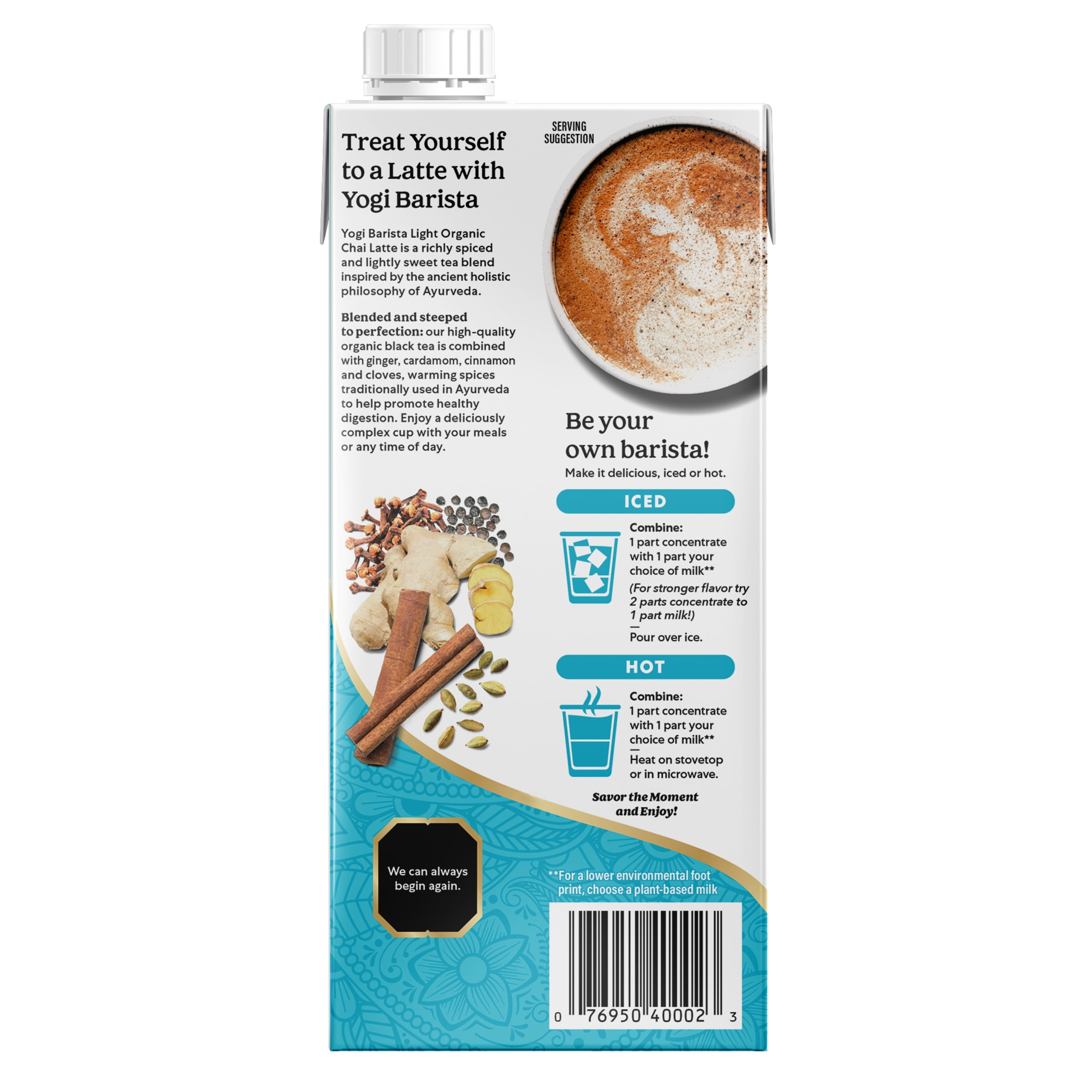 (2 pack) Yogi Barista Light Organic Chai Latte, Black Tea Concentrate, 32 fl oz Carton
