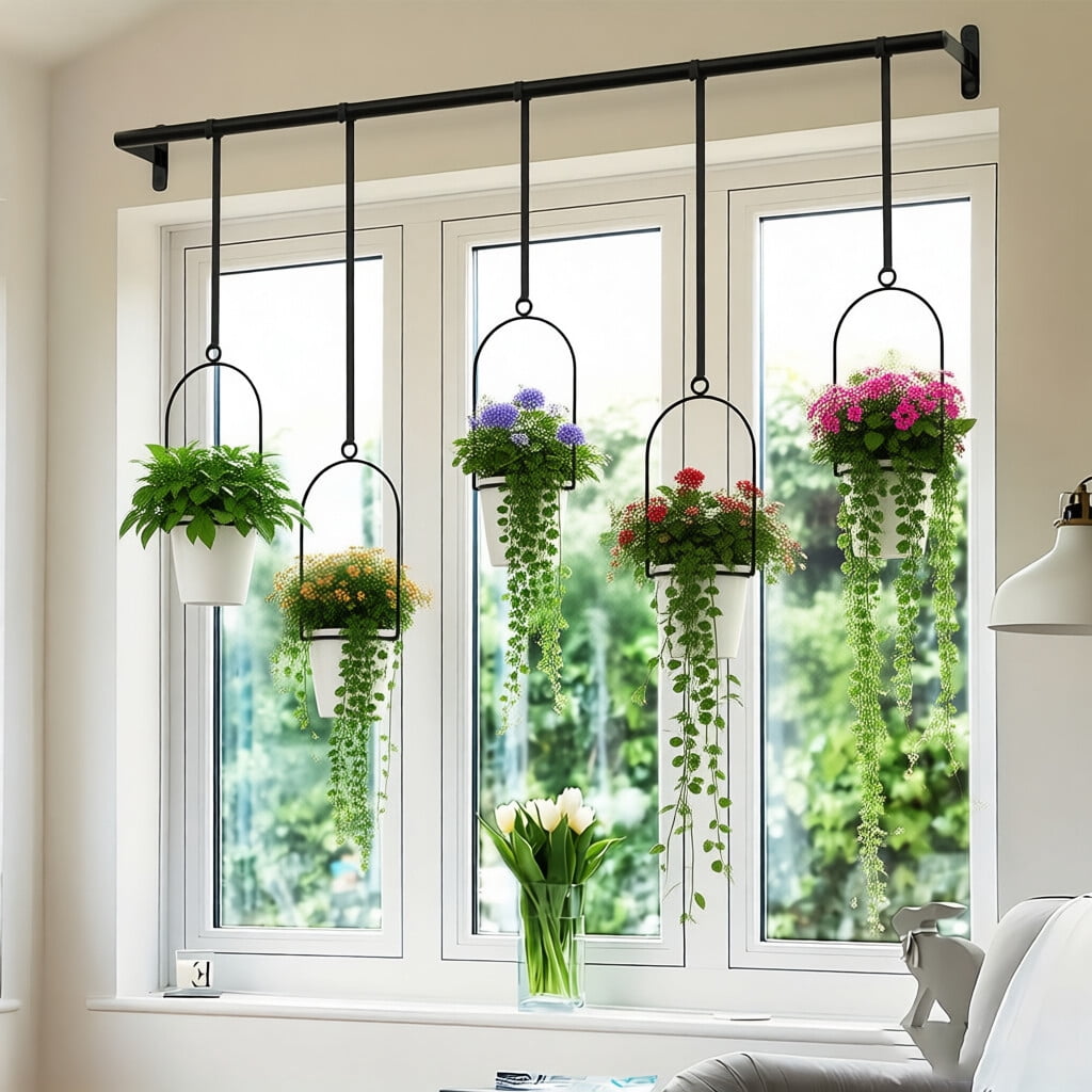 5-Pot Expandable Hanging Planter Set | Ceiling Mount for Indoor/Outdoor Herb Garden, Balcony, Window, Kitchen - Easy Install, Vintage Style, Lightweight, Polished Finish, and