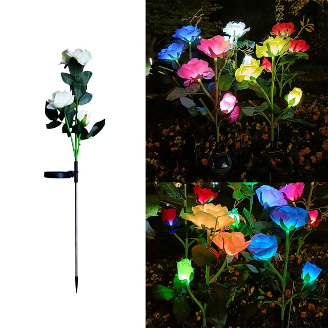 Achat Chaud! Lumières Solaires de Jardin - Lumières Solaires de Roses Belles et Réalistes, 7 Lumières Extérieures Changeant de Couleur pour la Décoration de Cour et de Jardin