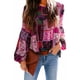 thumbnail image 1 of Camisa de manga larga Mujer Blusa de manga abullonada con estampado bohemio Top, XXL, Rosa roja seitruly AP000088-10B, 1 of 5