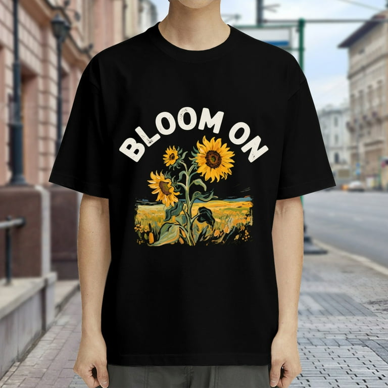 Black T Shirts for Men, Sunflower, Bloom On Graphic Mens Graphic