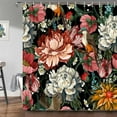 thumbnail image 3 of Cortina de ducha floral bohemia, color negro, con mandala bohemia, hermosa cortina de baño con hojas de flores oscuras, accesorios estéticos modernos de primavera de mediados de siglo, 3 of 4