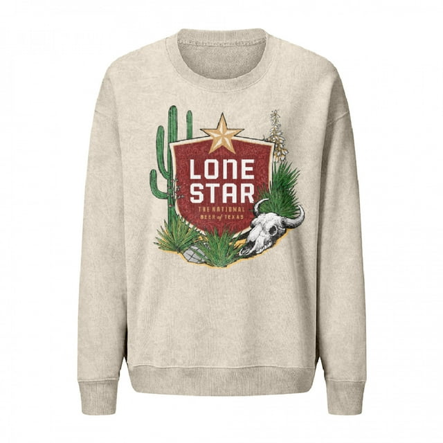 Lone Star Chandail en Molleton Ras du Cou pour Femmes Beer Texas Desert Mineral Wash-2xlarge