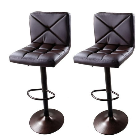 Milan Bar Stools Ktaxon Set of 2 Brown PU Leather Modern Adjustable Swivel Hydraulic Chair Bar Stools with Back Black ()