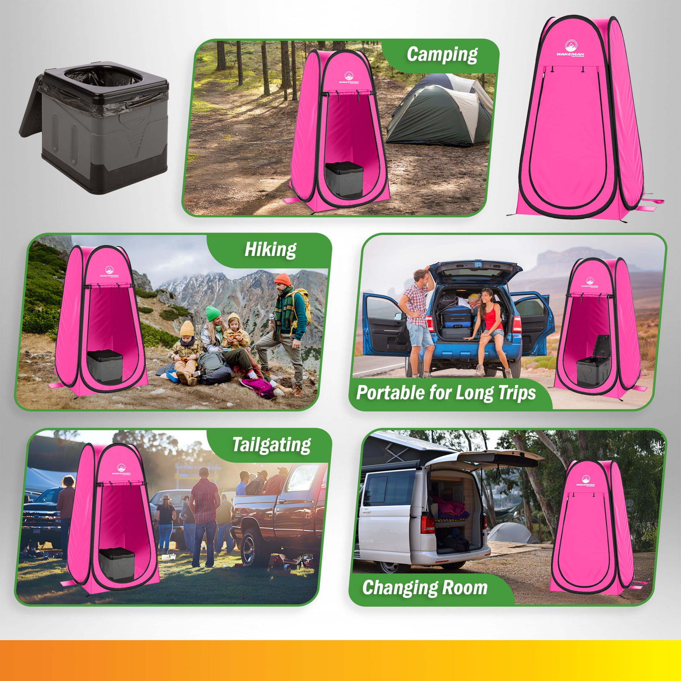 Wakeman Outdoors Camping Toilet Set - Pop Up Privacy Tent and Portable Toilet for Adults, Pink