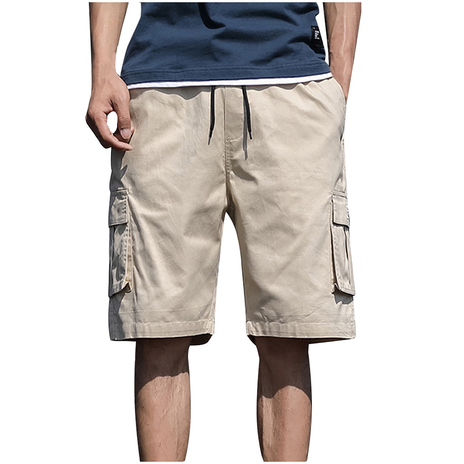 Alalaso Male Summer Straight Solid Cargo Pant Drawstring Pocket Shorts for  Camping Travel Fishing Shorts Men