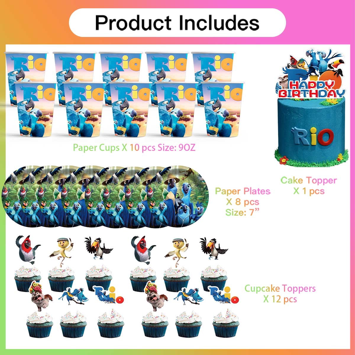 Rio Birthday Cups Party Supplies Plates Decorations Cake Topper Decor