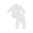 thumbnail image 1 of ITFABS Baby?s Solid Color Button Long Sleeve Romper and Tie-up Trousers Set, 1 of 9