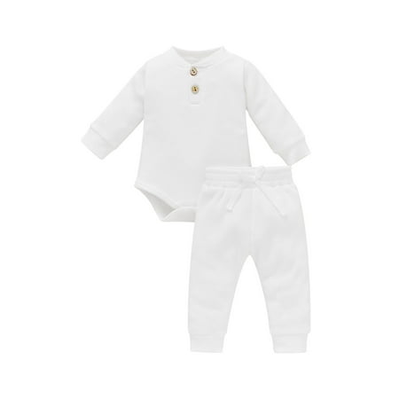 

Sunisery Newborn Infant Baby Girl Boy Cute Jumpsuit Outfits Waffle Long Sleeve Solid Color Romper+Pants Unisex Fall Winter