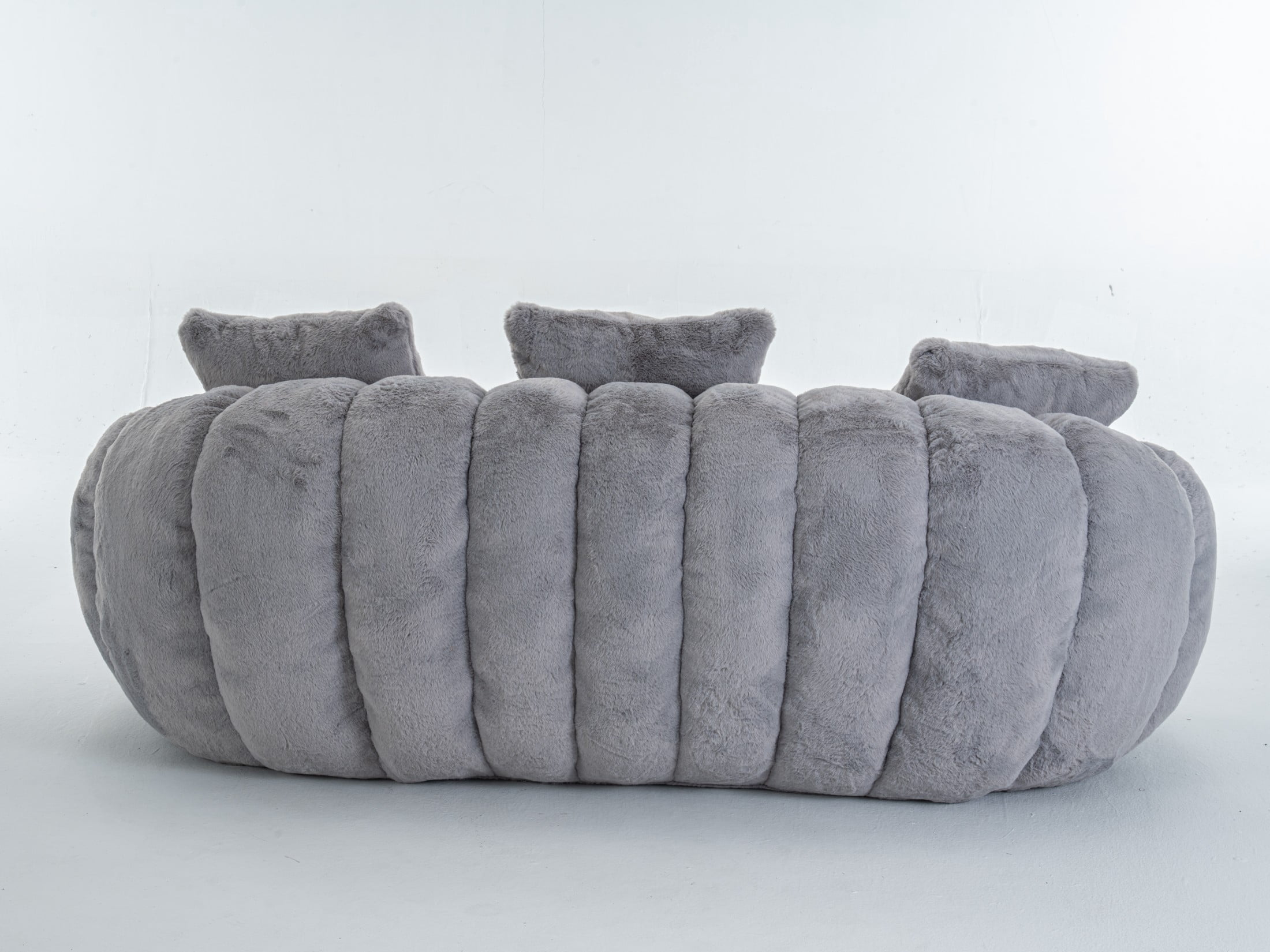 Aukfa Ultra-Soft Faux Fur Loveseat, 75.5" Floral Shaped Bean Bag Sofa with 28.5" Deep Seat for Living Room & Bedroom, Gray