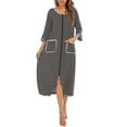 thumbnail image 5 of FIOPHY Womens Zipper Front House Dress Long Robes 3/4 Sleeves Striped Nightgowns Loungewear Bathrobes with Pockets, 5 of 9