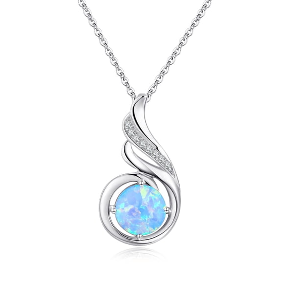 TANGPOET 925 Sterling Silver Opal Pendant Necklace for Women, Twisted Curve Design with Sparkling CZ Accents